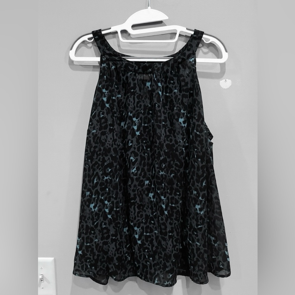 Elegant Black and Blue Leopard Print Blouse